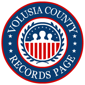 A round red, white, and blue logo with the words Volusia County Records Page for the state of Florida.